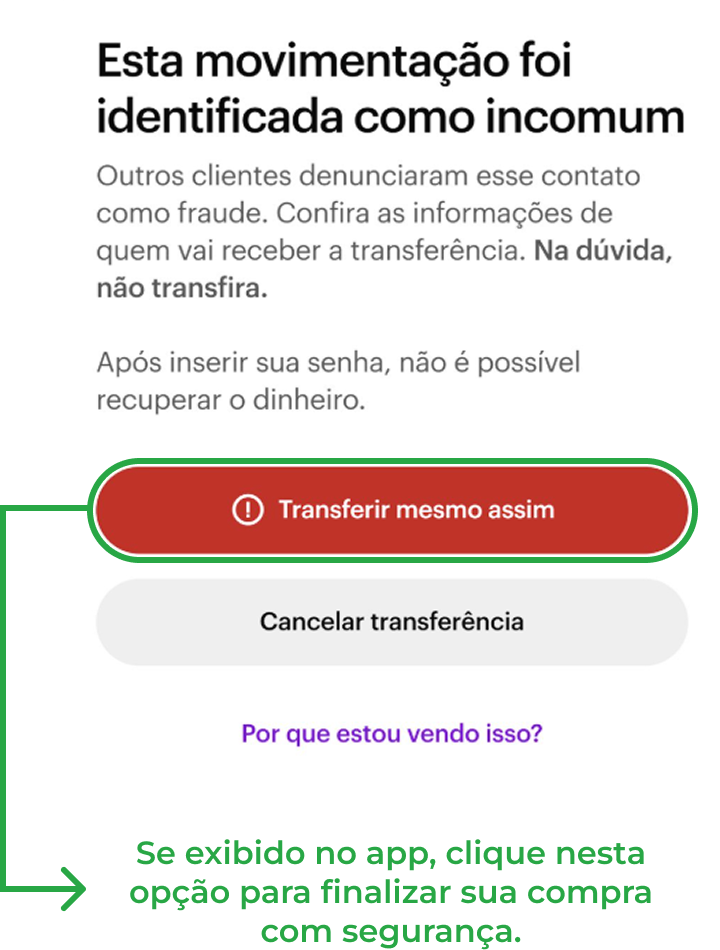 Aviso de segurança do banco